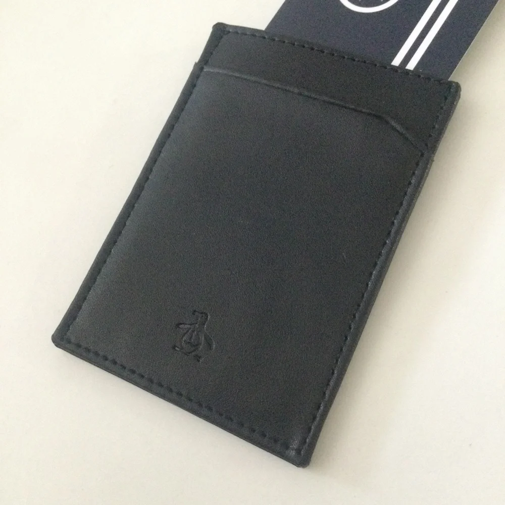 ORIGINAL PENGUIN BLACK LEATHER CARD CASE 3 CARD SLOTS NEW